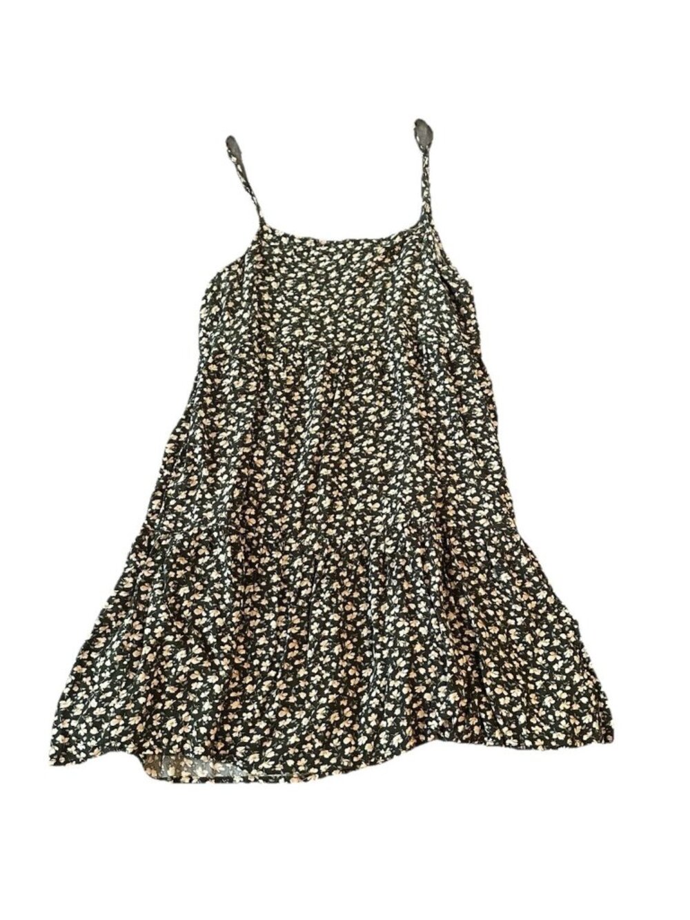 American Eagle Babydoll Black Dress M Floral Ditsy Print 90s Y2K Tiered Coquette